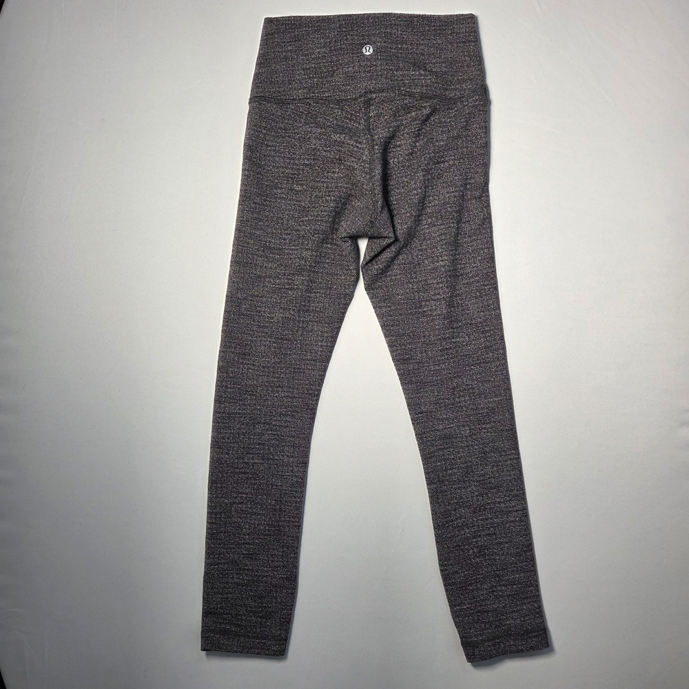 LULULEMON Wunder Under Heather Grey Variegated Knit Leggings Size 4 - Picture 3 of 13